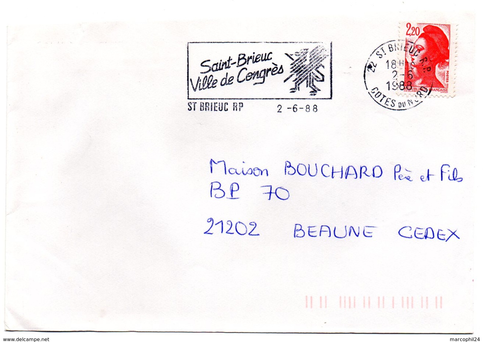 COTES Du NORD - Dépt N° 22 = St BRIEUC RP 1988 = FLAMME Type II = SECAP Illustrée D'un LION ' VILLE DE CONGRES ' - Oblitérations Mécaniques (flammes)