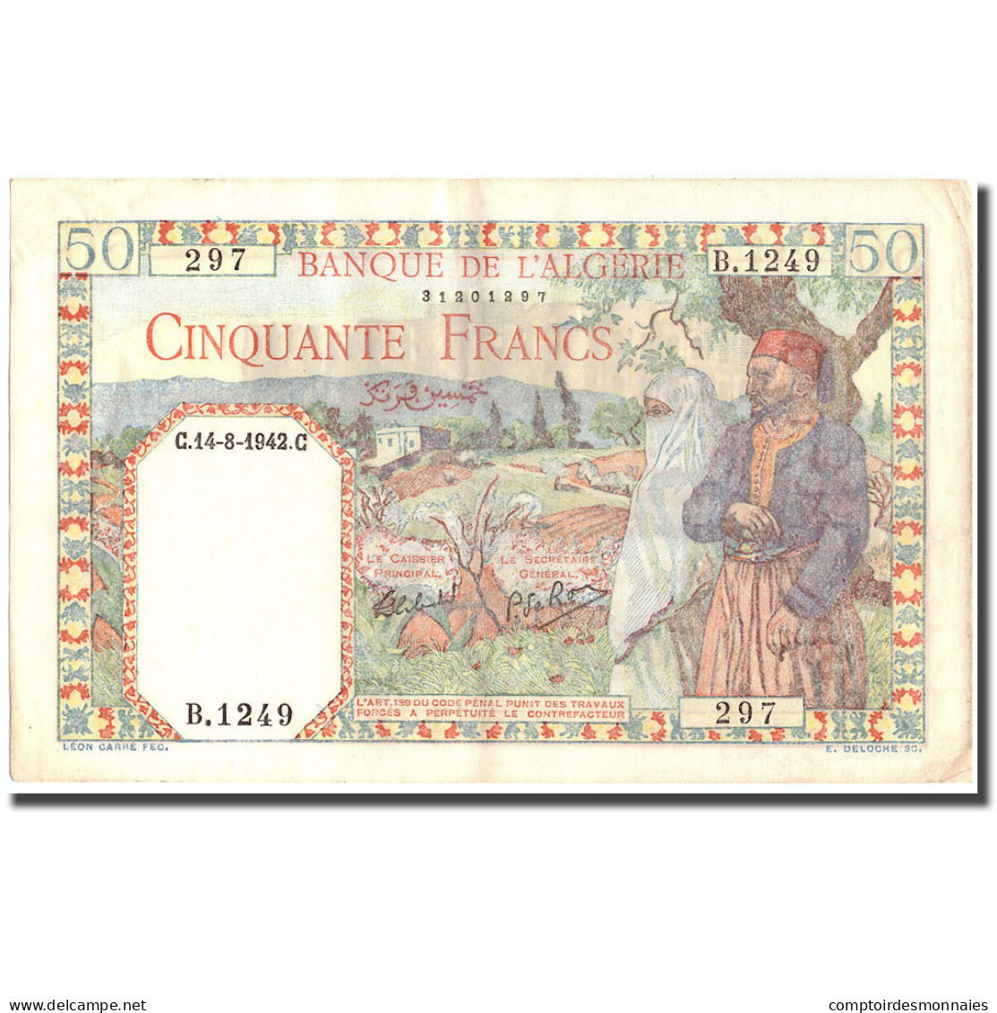 Billet, Algeria, 50 Francs, 1942, 1942-08-14, KM:87, SUP - Algeria