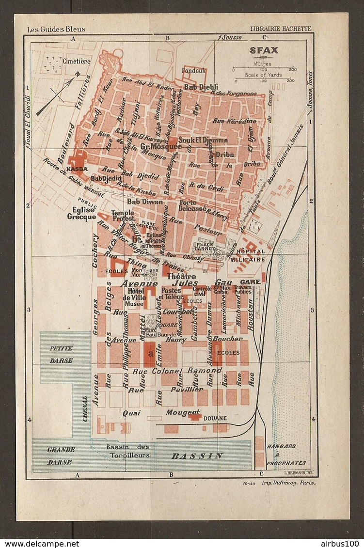 CARTE PLAN 1930 - TUNISIE TUNISIA SFAX EGLISE GRECQUE FONDOUK BASSIN De TORPILLEUR DOUANE DARSES - Topographical Maps