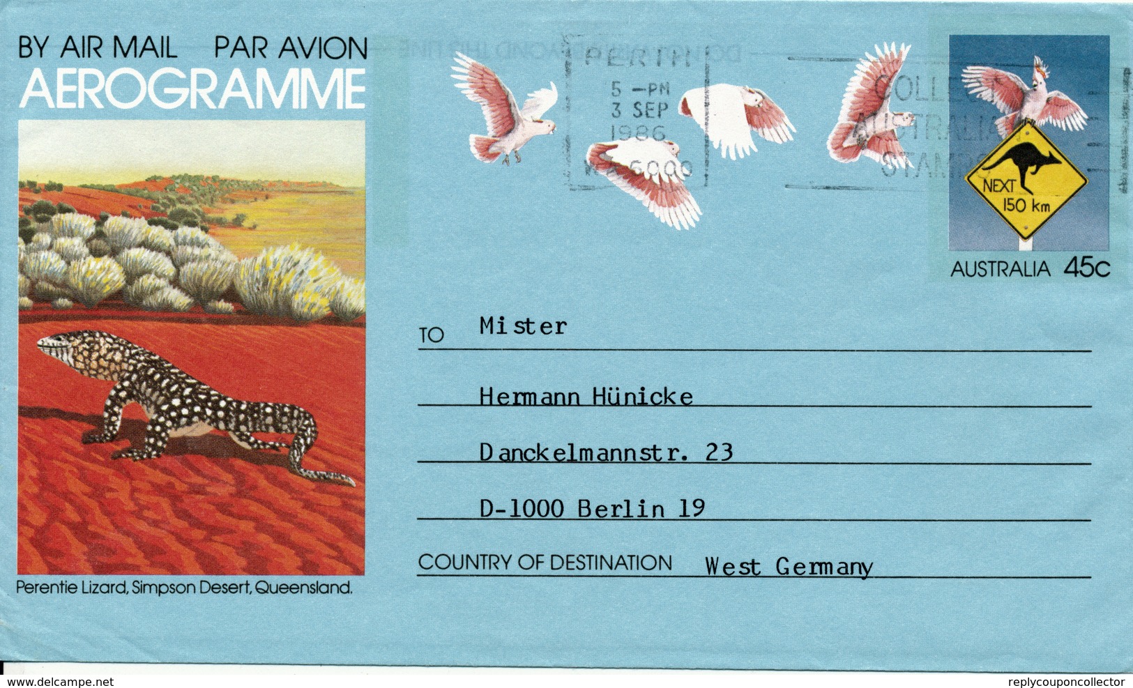 PERTH - 1986 , Aerogramme - Nach Berlin - Entiers Postaux