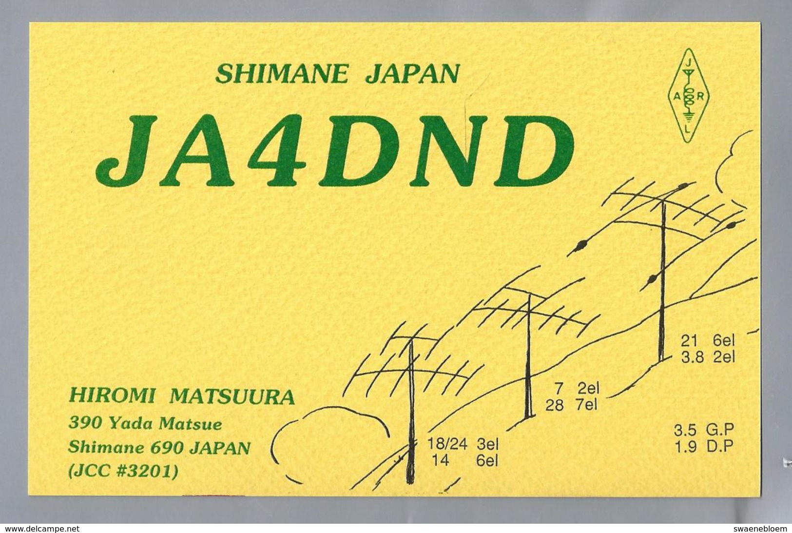 JP.- QSL KAART. CARD. JAPAN. JA4DND. HIROMI MATSUURA, SHIMANE. JARL. - Radio Amateur