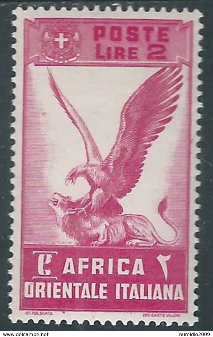 1938 AFRICA ORIENTALE ITALIANA SOGGETTI VARI 2 LIRE MH * - RA9-5 - Italian Eastern Africa