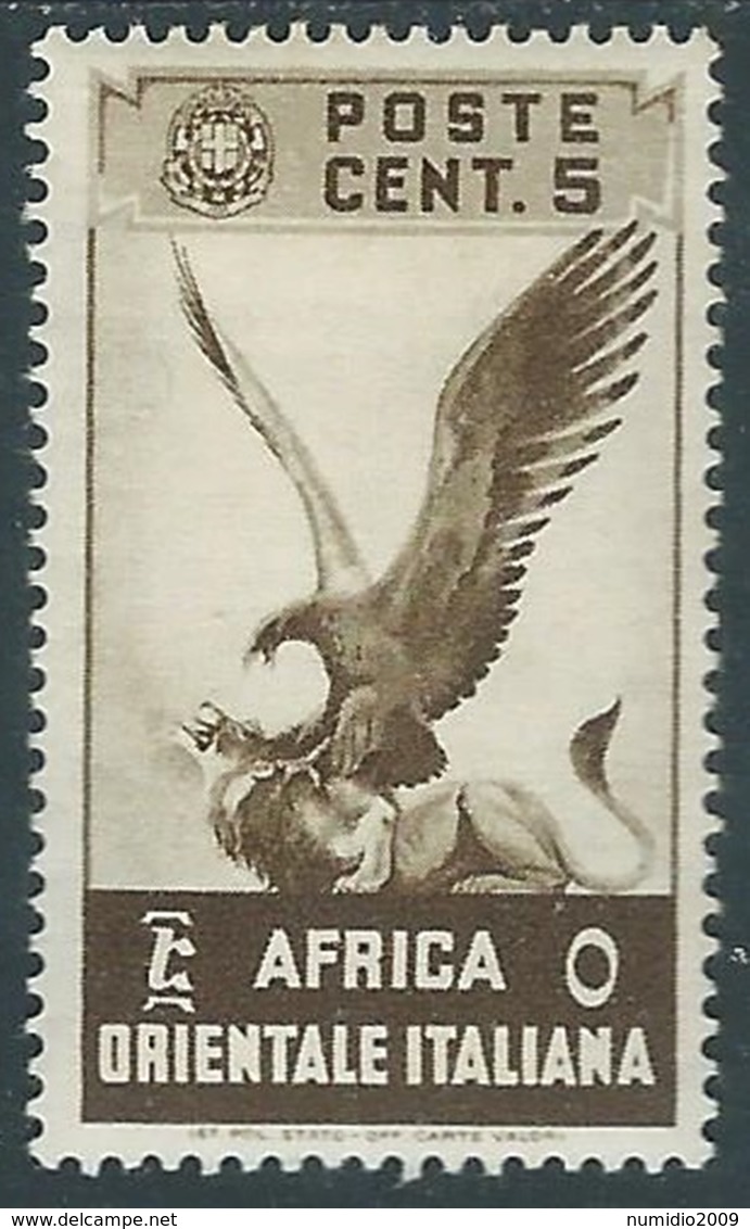 1938 AFRICA ORIENTALE ITALIANA SOGGETTI VARI 5 CENT MH * - RA9-8 - Africa Oriental Italiana