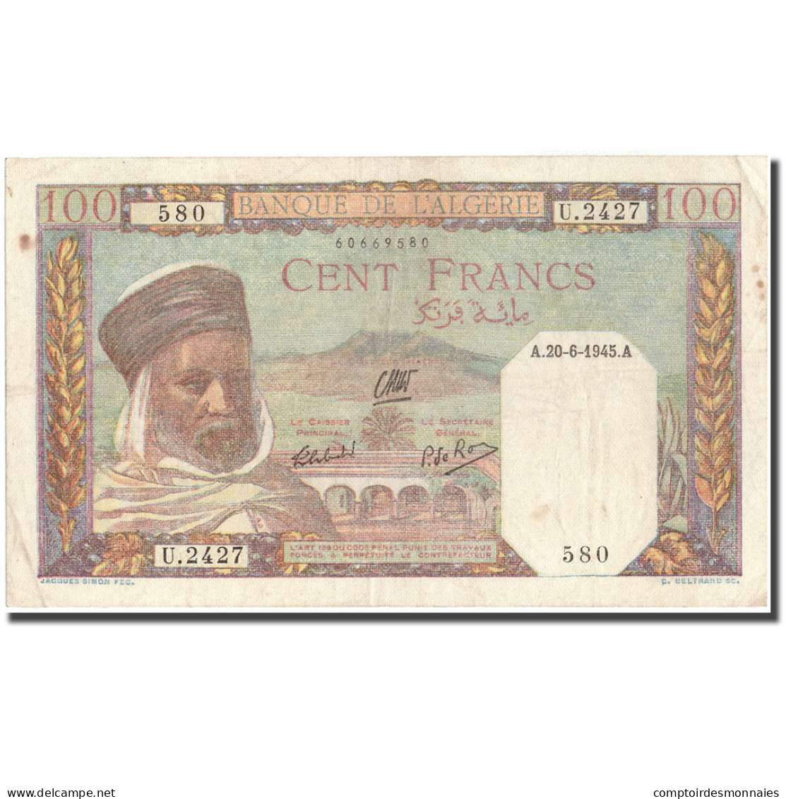 Billet, Algeria, 100 Francs, 1945, 1945-06-20, KM:85, TTB - Algerien