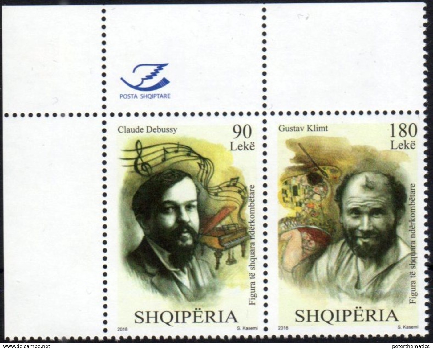 ALBANIA, 2018, MNH, FAMOUS PERSONS, MUSICIANS, ARTISTS, CLAUDE DEBUSSY, GUSTAV KLIMT, 2v - Autres & Non Classés