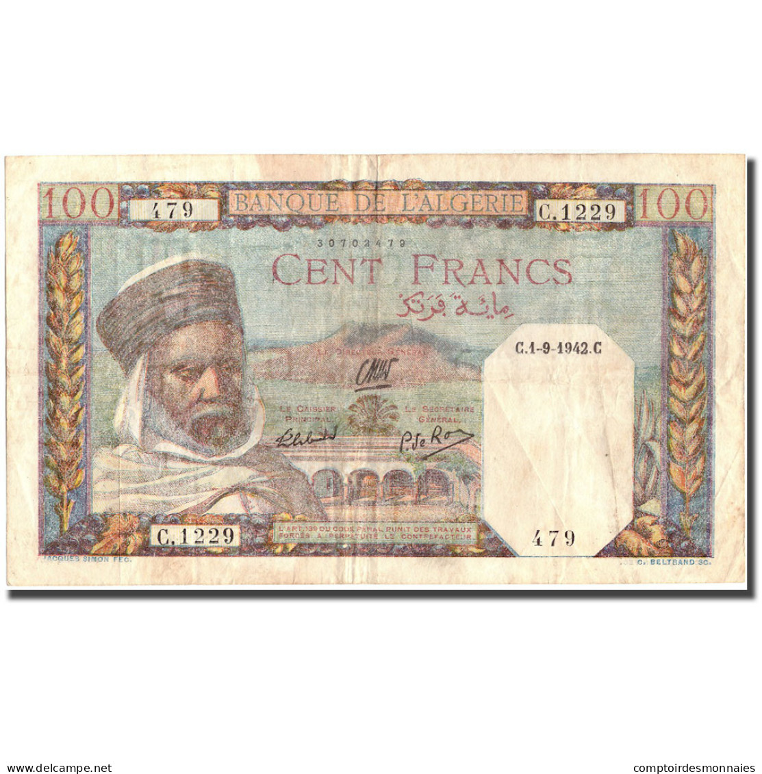 Billet, Algeria, 100 Francs, 1942, 1942-09-01, KM:88, TTB - Algerien