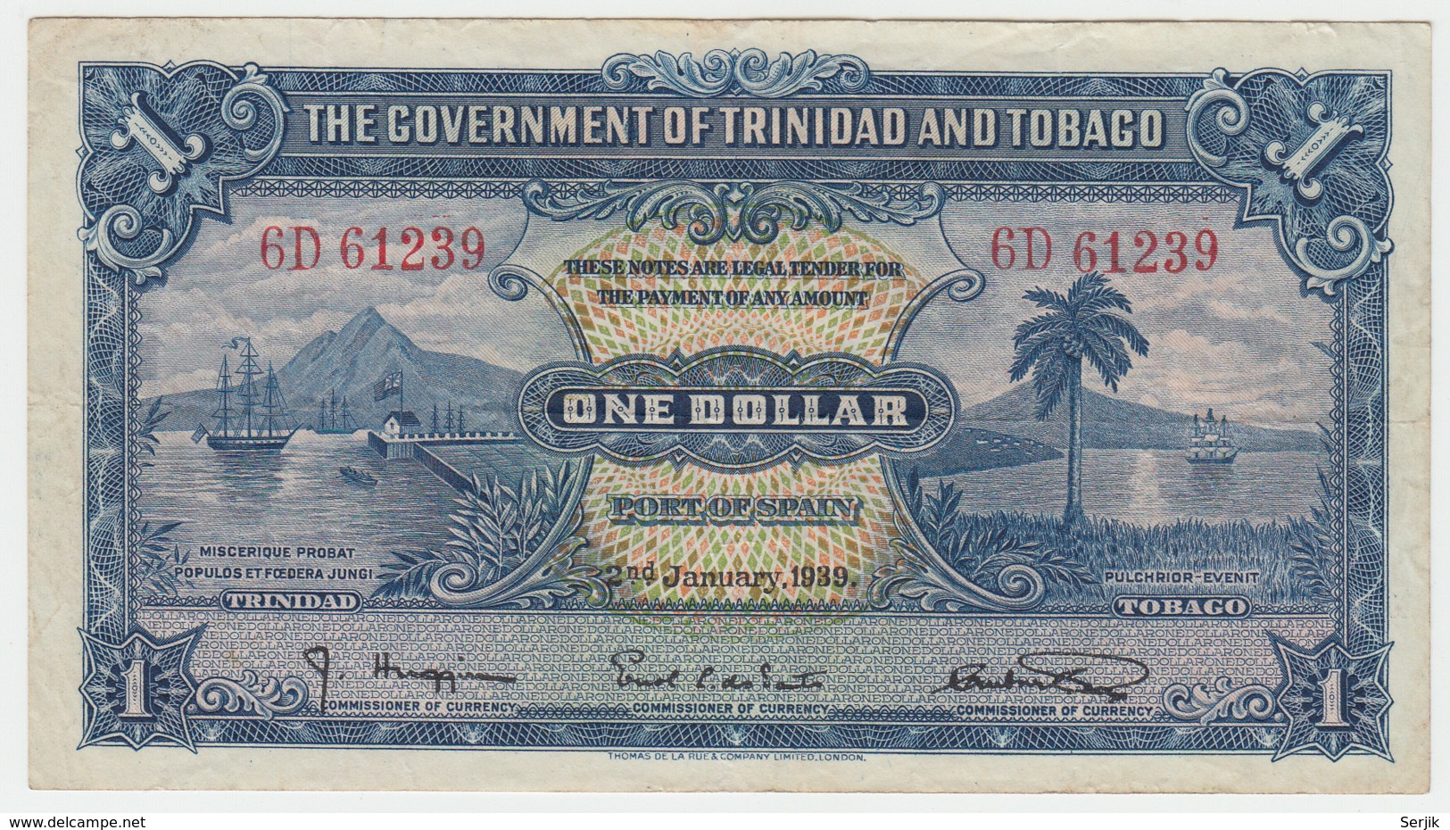 TRINIDAD & TOBAGO 1 Dollar 1939 VF+ Banknote Pick 5b 5 B - Trinidad En Tobago