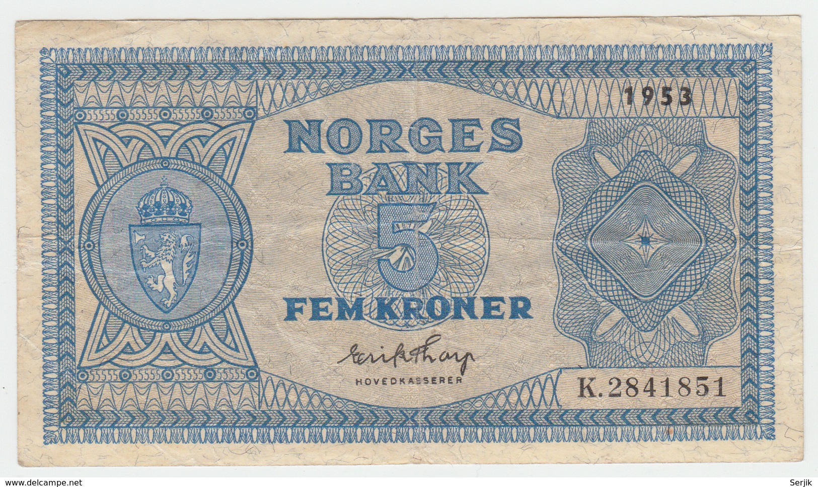 Norway 5 Kroner 1953 VF Pick 25d - Norvège