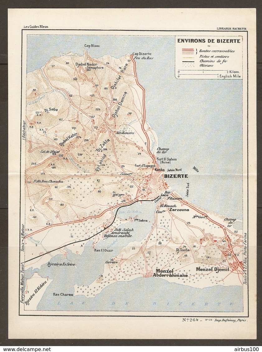 CARTE PLAN 1934 N° 294 - TUNISIE TUNISIA ENVIRONS De BIZERTE - ROUTES CHEMINS De FER OLIVIERS MENZEL ZARZOUNA - Topographical Maps