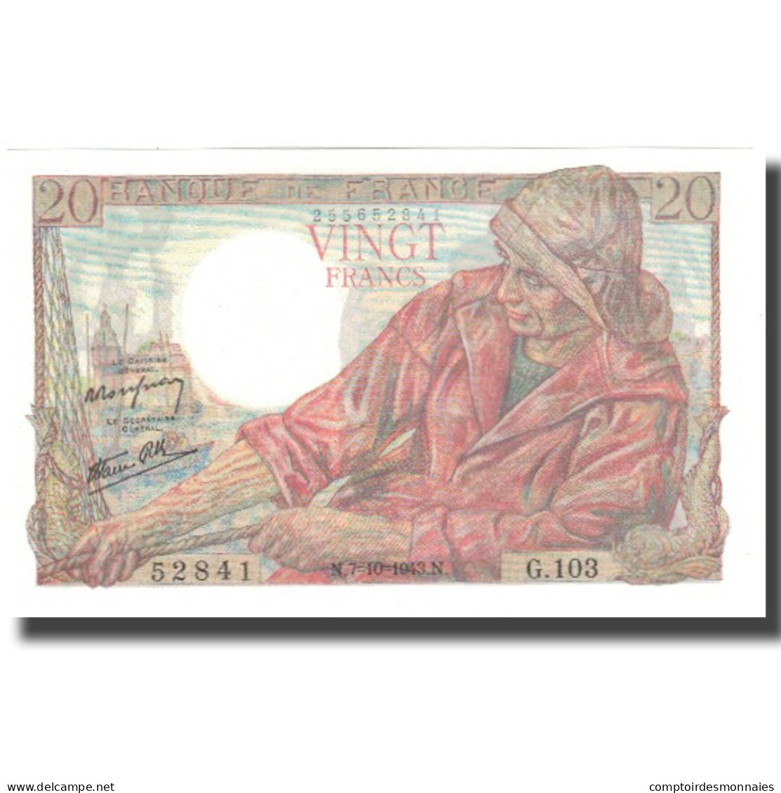 France, 20 Francs, Pêcheur, 1943, 1943-10-07, NEUF, Fayette:13.9, KM:100a - 20 F 1942-1950 ''Pêcheur''
