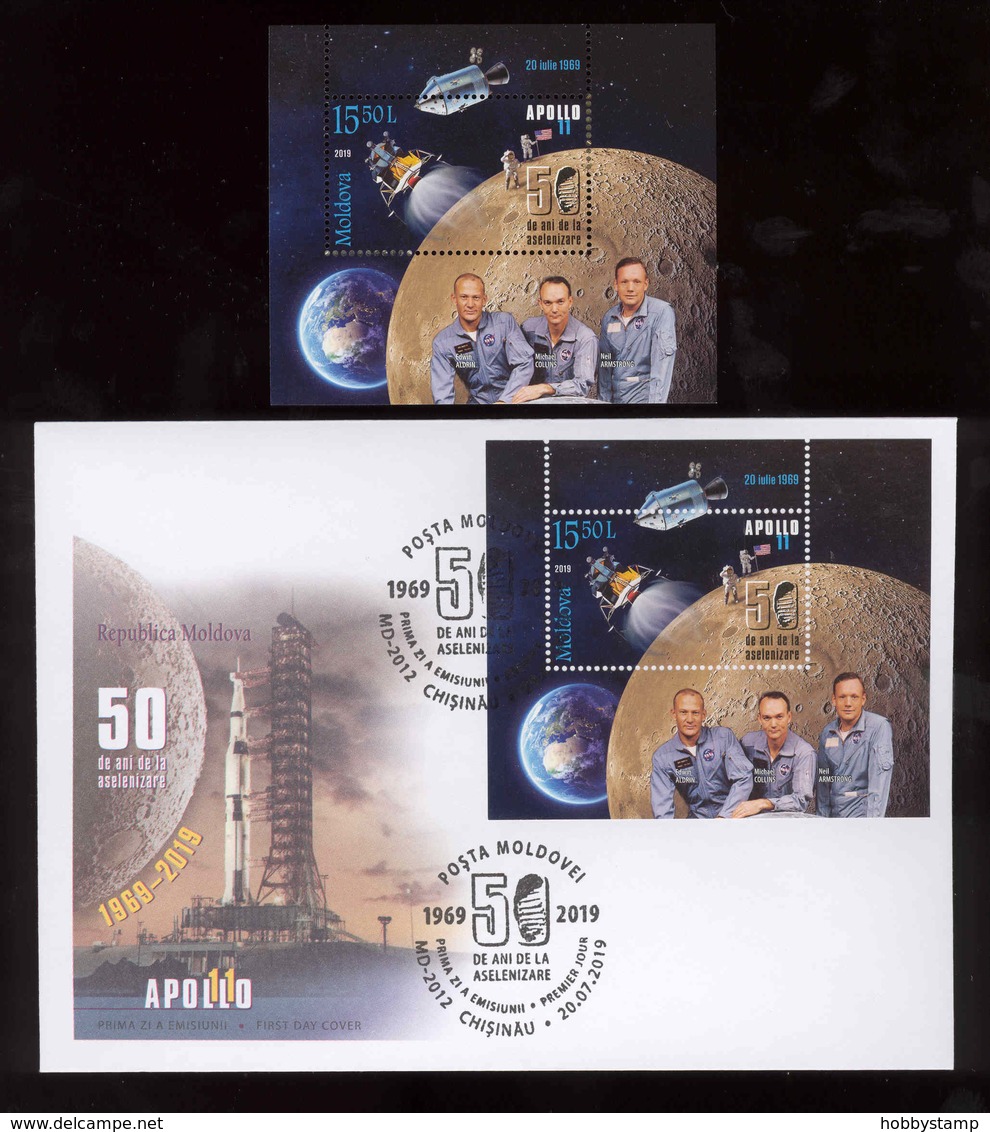 Moldova 2019 50 Years From The First Moon Landing MS Space Apollo 11 S/s**MNH+FDC - Moldova
