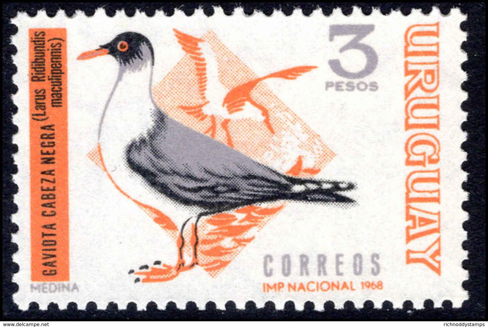 Uruguay 1968 3p Brown-hooded Gull Unmounted Mint. - Uruguay