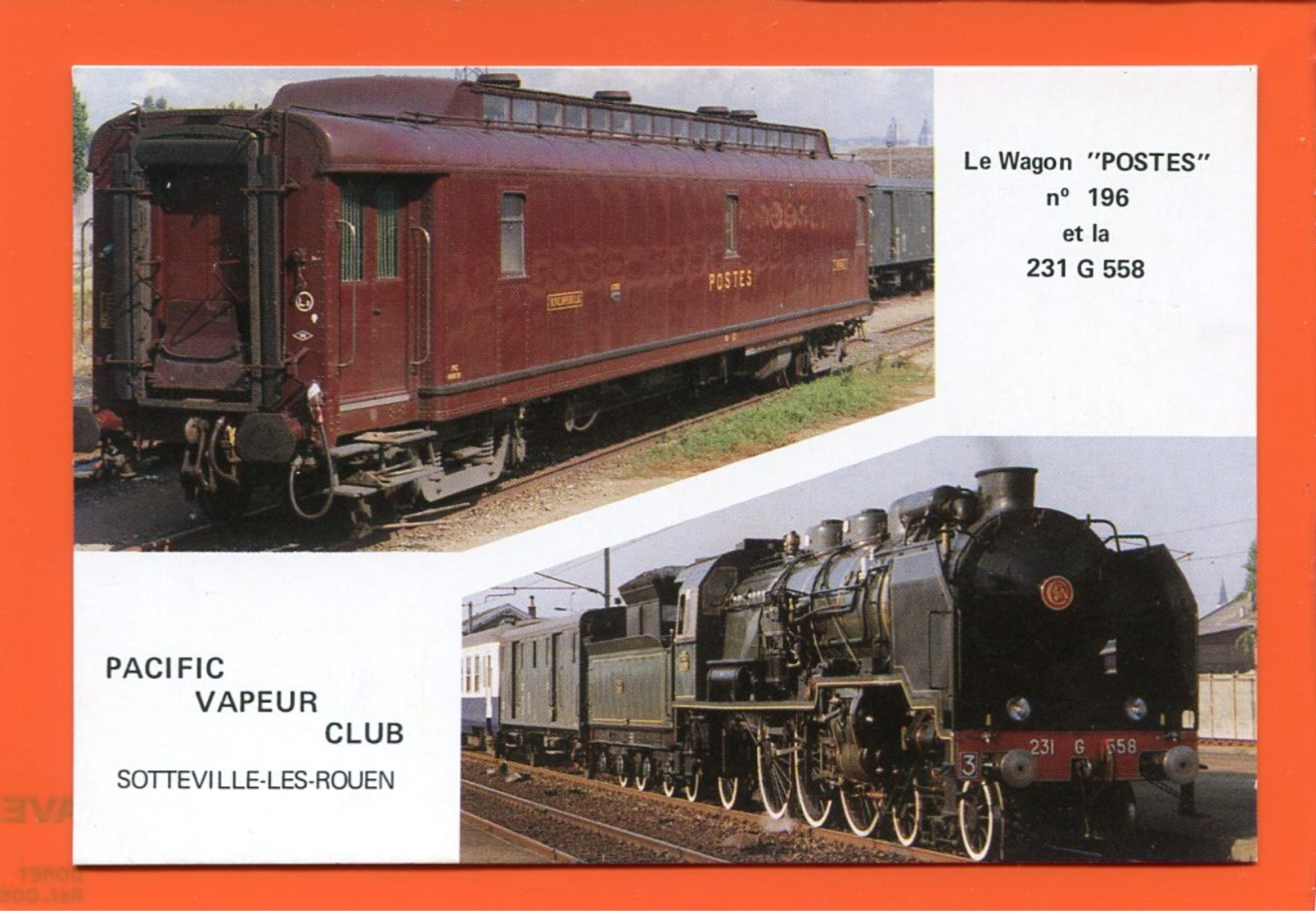 PL/25 WAGON POSTE N° 196  PACIFIC VAPEUR CLUB SOTTEVILLE LES ROUEN SOUVENIR BAPTEME OCTOBRE 1989  Timbre Poste TGV - Autres & Non Classés