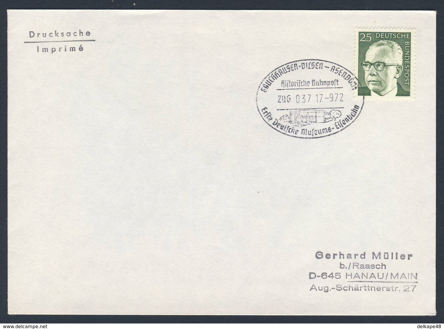 Deutschland Germany 1972 Brief Cover - Historische Bahnpost - ZUG 0 37 17.-9.72, Bruchhausen-Vilsen - Arensdorf - Treinen