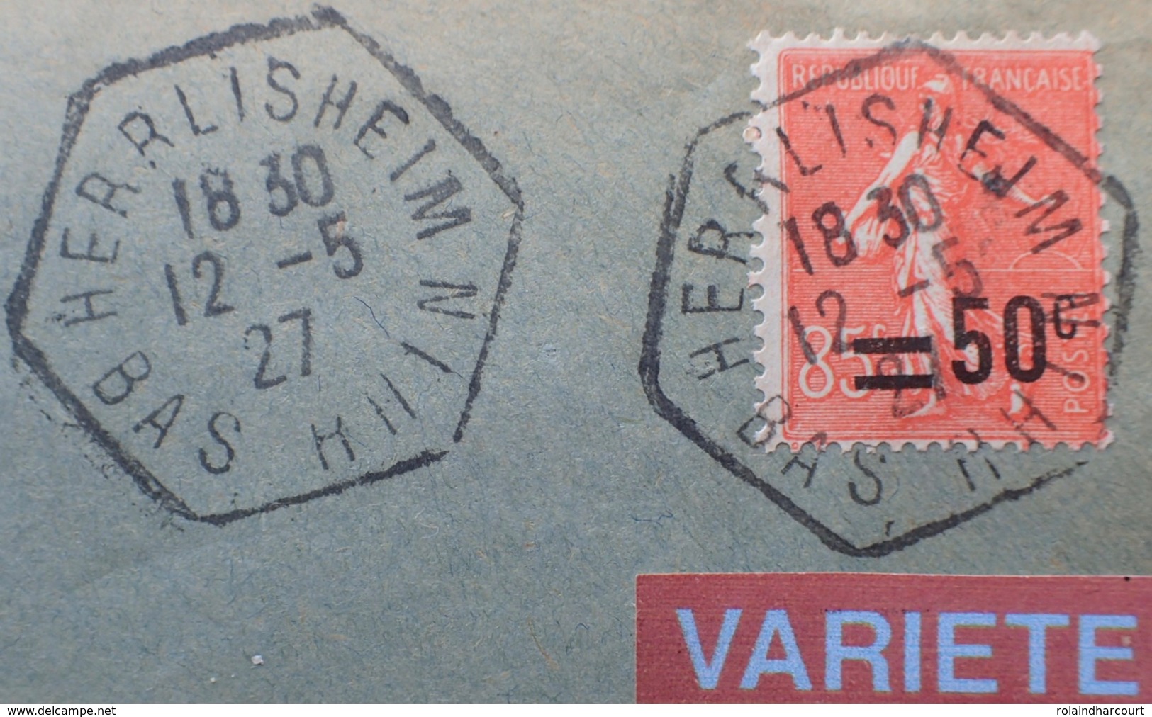 R1934/214 - TYPE SEMEUSE LIGNEE N°221 Seul Sur ✉️ D'HERRLISHEIM à STRASBOURG - VARIETE ➤➤➤ Surcharge Déplacée - Lettres & Documents