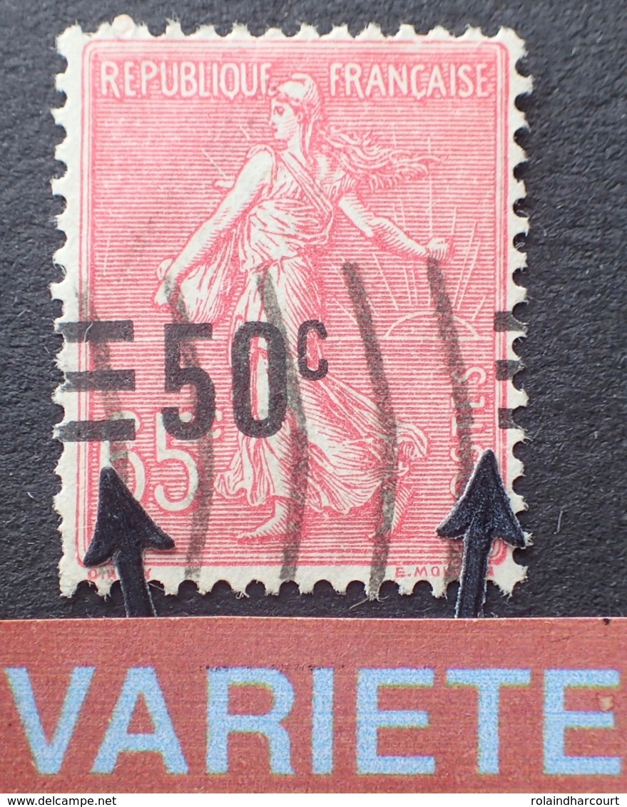 R1934/217 - 1926 - TYPE SEMEUSE LIGNEE N°224 ☉ - VARIETE ➤➤➤ Surcharge à Cheval - Used Stamps