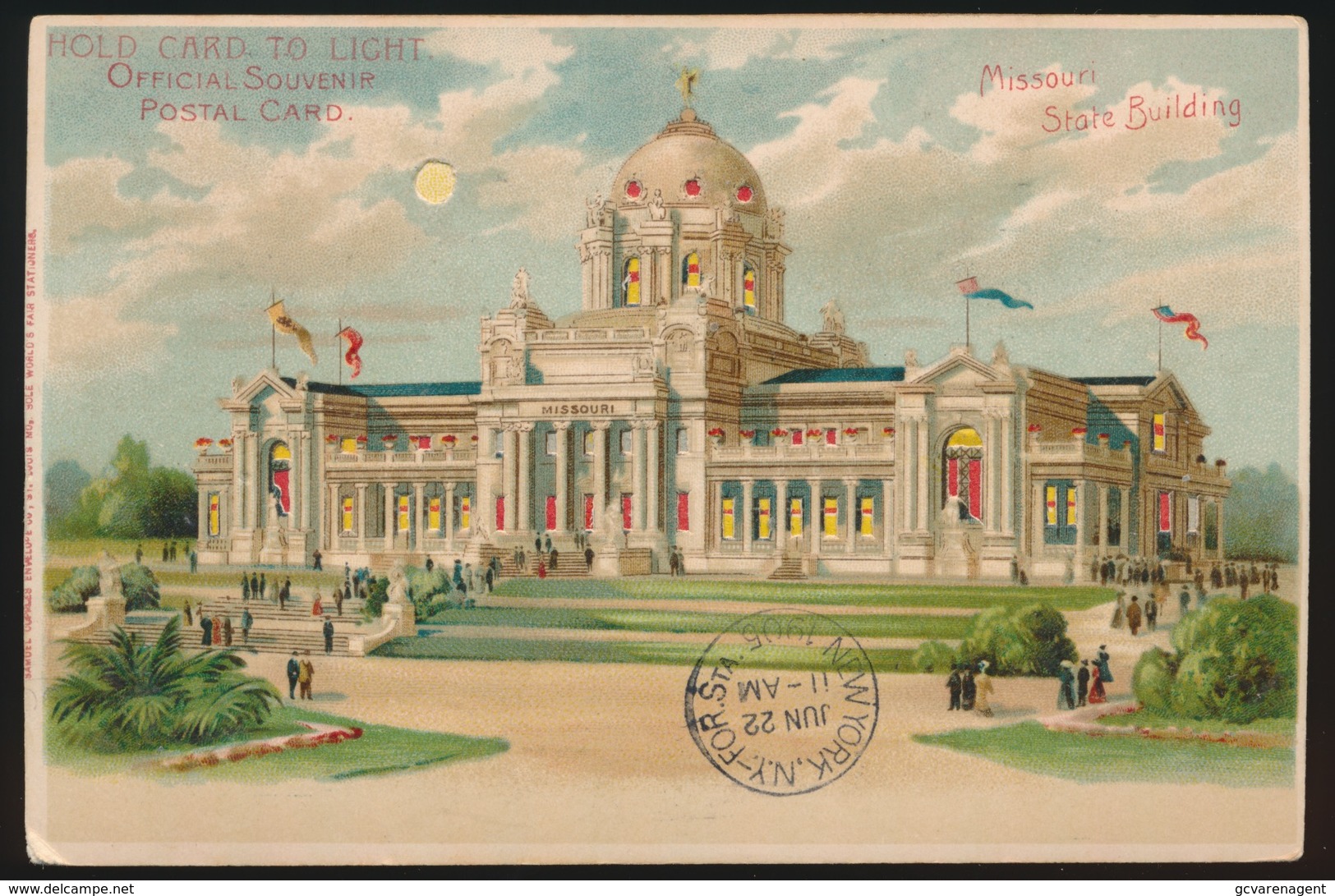 HOLD CARD  TO LIGHT   -   OFFICIAL SOUVENIR POSTAL CARD   - MISSOURI STATE BUILDING   2 SCANS - Hold To Light