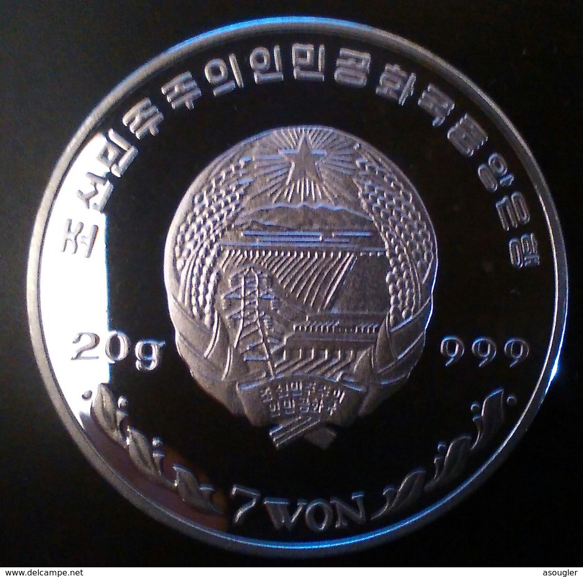 NORTH KOREA 7 WON 2001 SILVER PROOF "OLYMPIC GAMES 2002" "free Shipping Via Registered Air Mail" - Korea (Nord-)