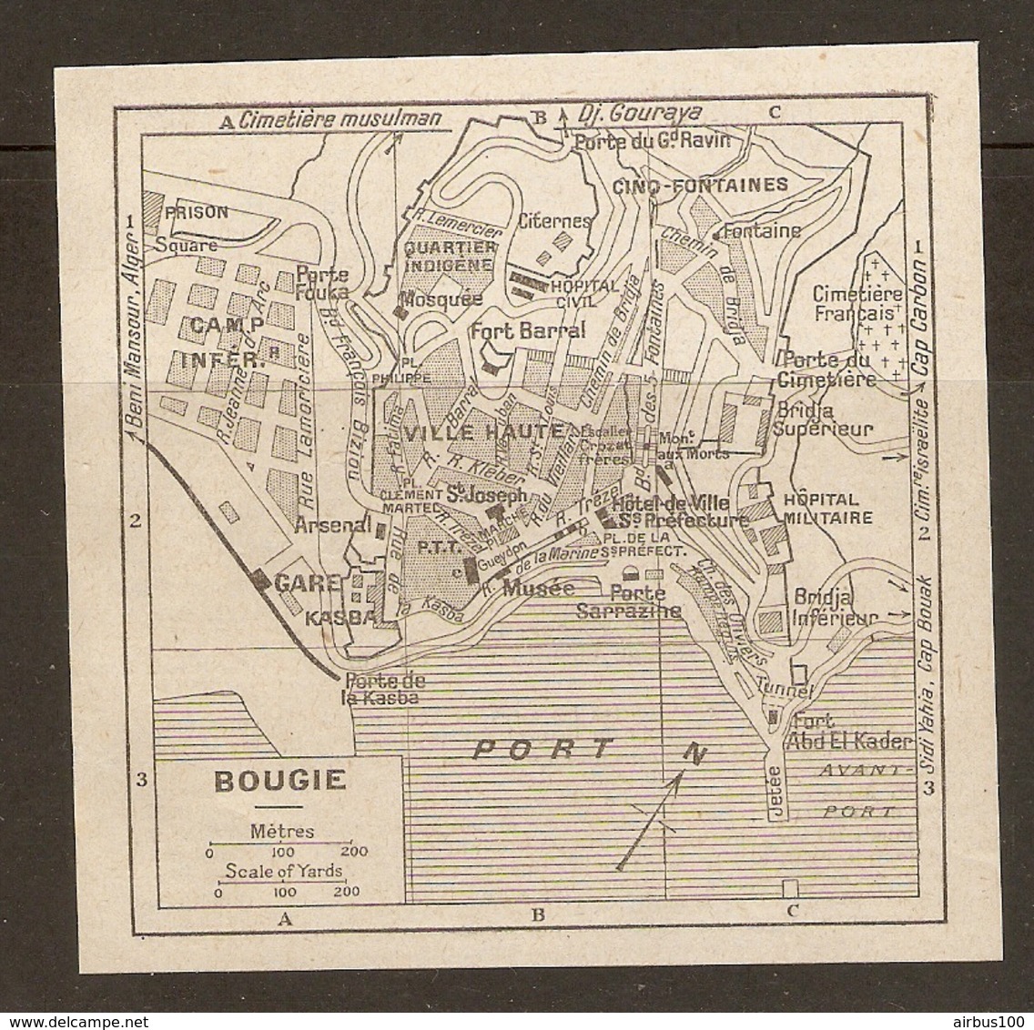 CARTE PLAN 1934 - ALGERIE BOUGIE BEJAIA - QUARTIER INDIGENE CAMP BRIDJA CINQ FONTAINES ARSENAL PRISON - Topographical Maps