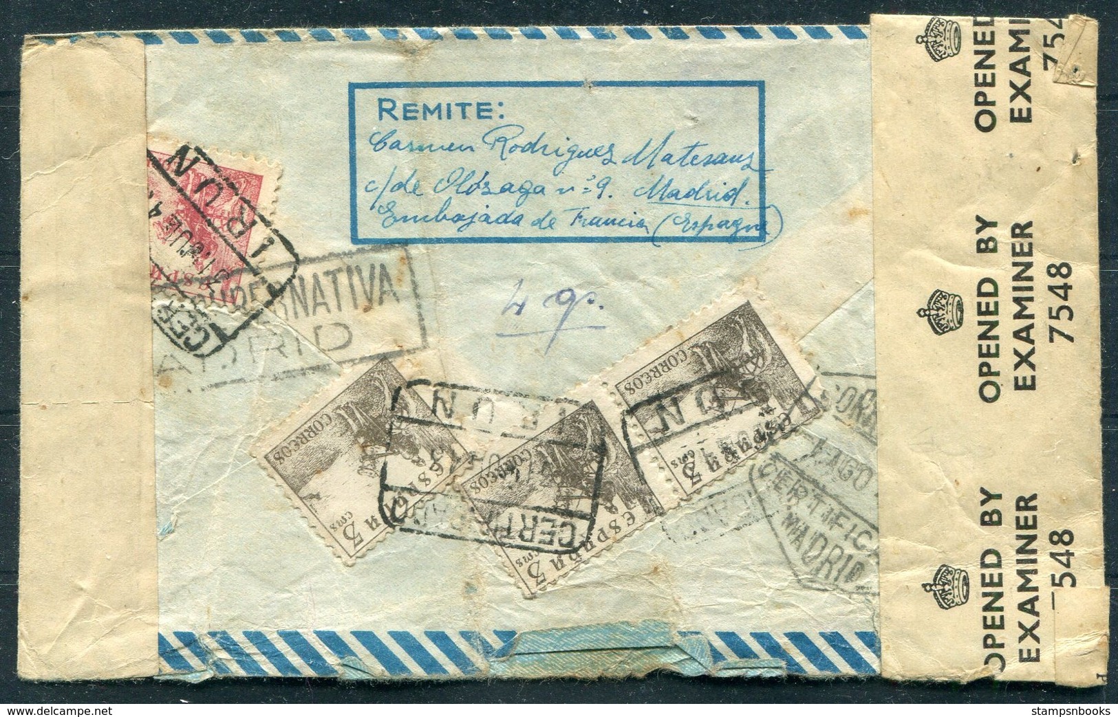 1943 X 2 Censor Airmail Registered Covers Irun, Madrid - Lisbon, London Undercover PO Box Address. Polish Escaper? - Covers & Documents