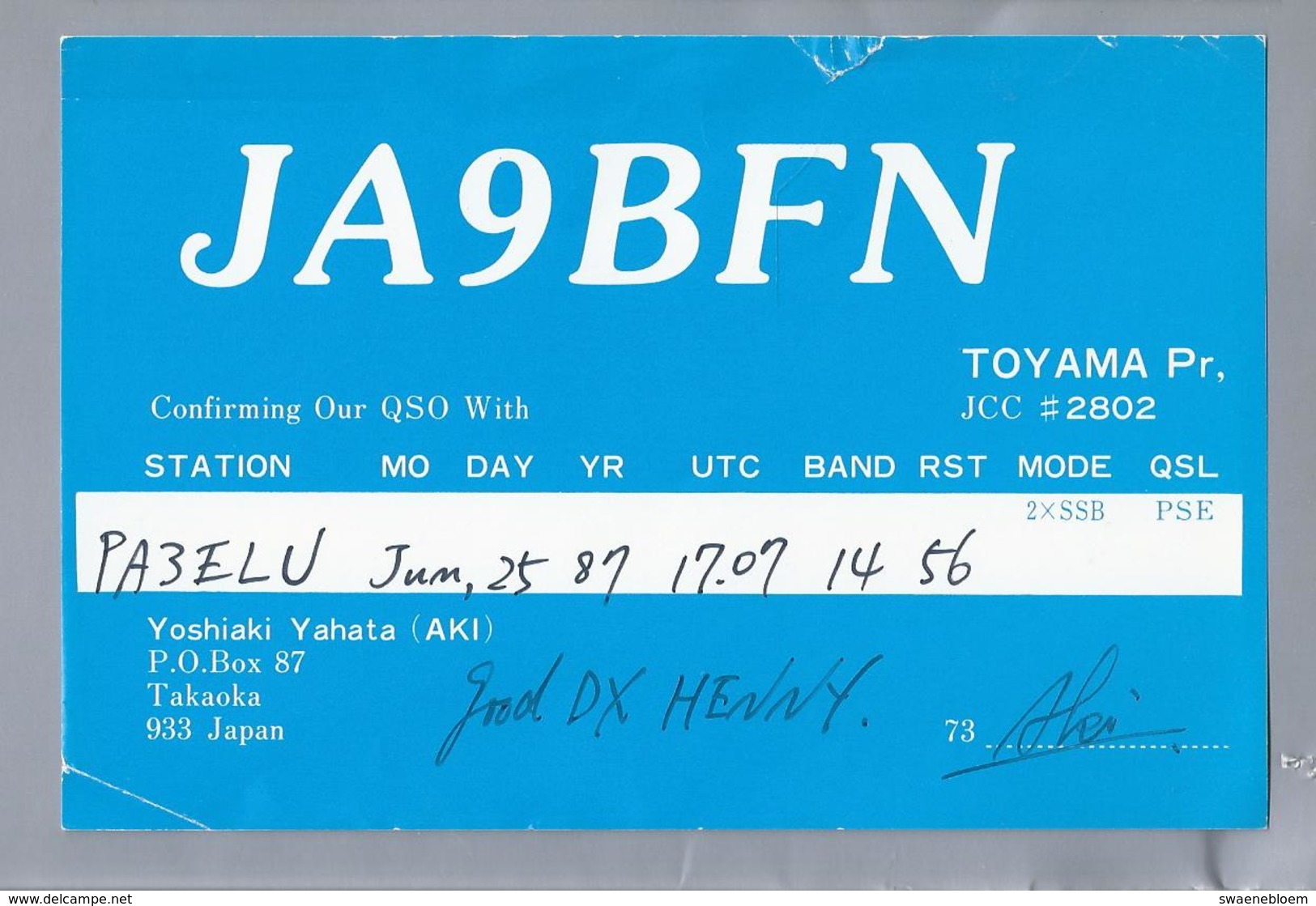 JP.- QSL KAART. CARD. JAPAN. JA9BFN. YOSHIAKI YAHATA - AKI -. TAKAOKA. - Radio Amatoriale