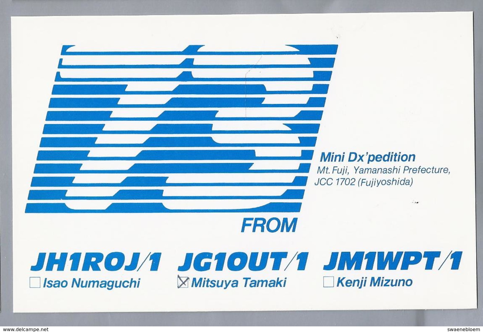 JP.- QSL KAART. CARD. JAPAN. JG1OUT / 1. MITSUYA TAMAKI. MINI DX'PEDITION, Mt. Fuji, Yamanashi Prefecture, Fujiyoshida - Radio-amateur