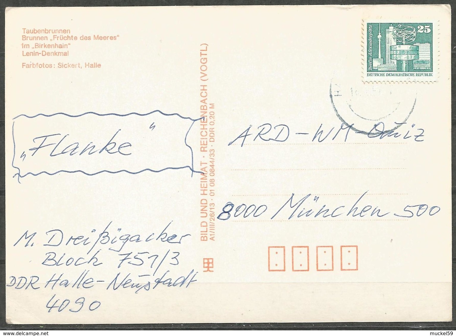 Postcard AK Germany Architecture Halle-Neustadt Taubenbrunnen Fountain Birkenhain Lenin Memorial Posted - Halle (Saale)