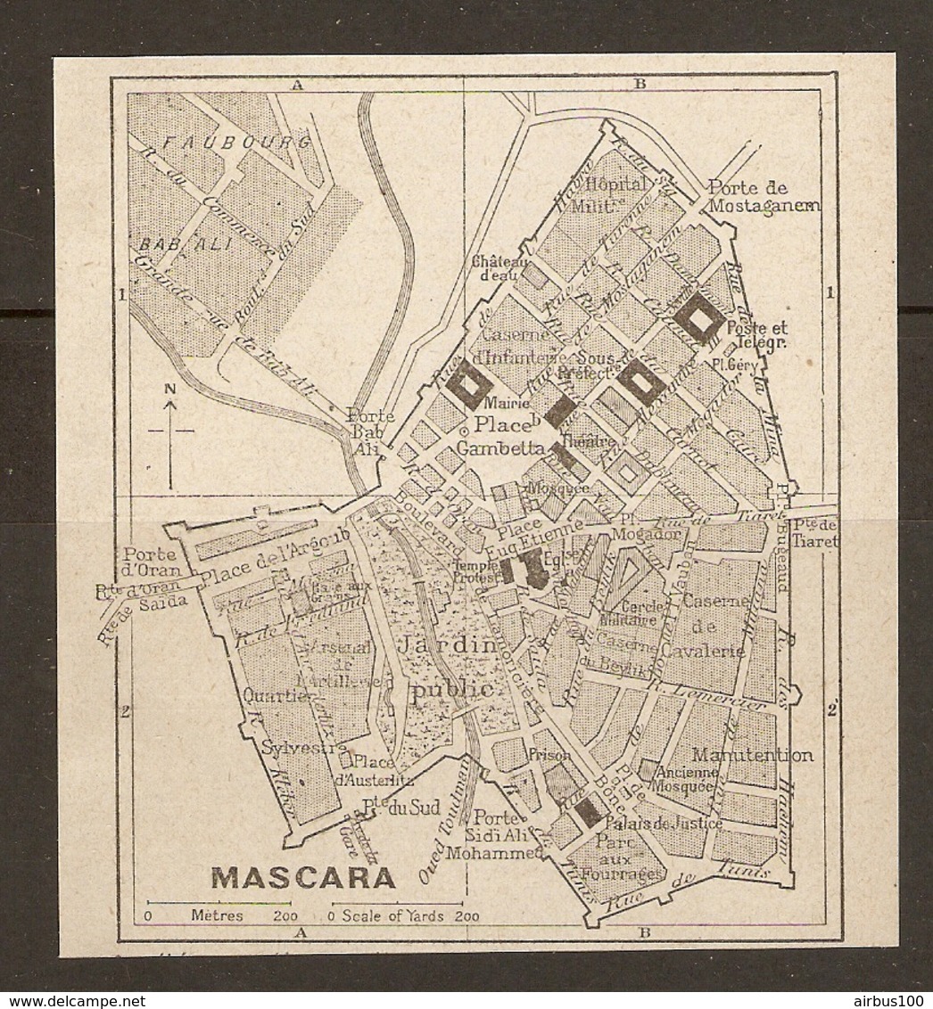 CARTE PLAN 1934 - ALGERIE MASCARA - CASERNE De CAVALERIE Et INFANTERIE CHATEAU D'EAU BAB ALI JARDIN PUBLIC - Topographical Maps