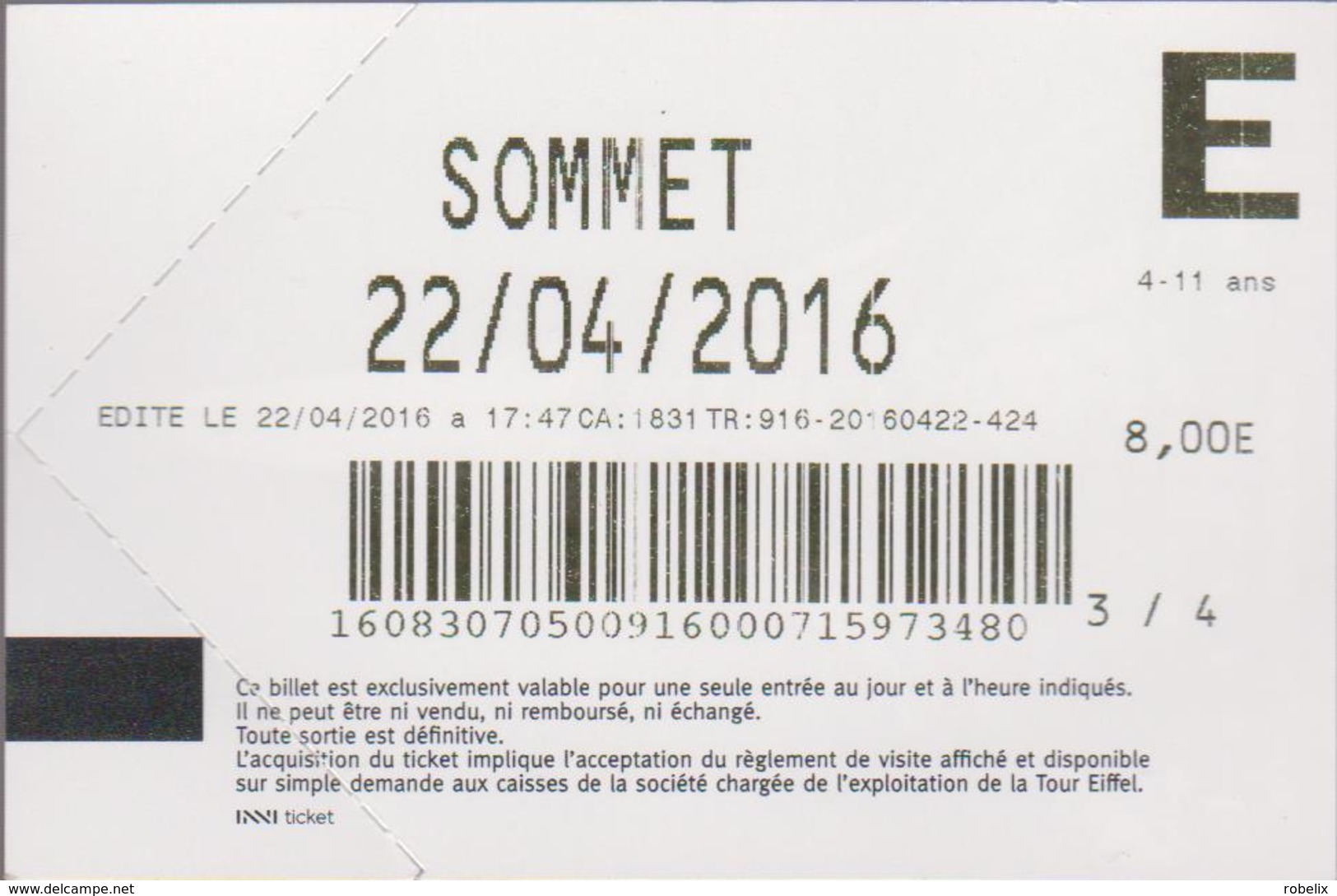 FRANCE - PARIS  - 2016 - Ticket  For Ascension On  TOUR EIFFEL 2 Scans - Eintrittskarten