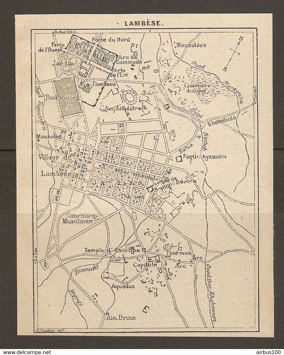 CARTE PLAN 1934 - ALGERIE LAMBESE - AQUEDUC MAUSOLEE THERMES PENITENCIER AMPHITHEATRE FORTIN BYZANTIN - Topographical Maps