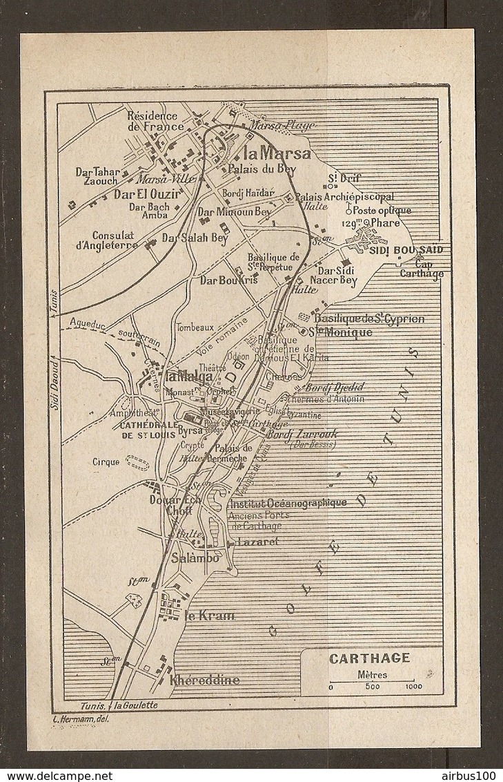 CARTE PLAN 1934 - TUNISIE CARTHAGE - Le KRAM KHEREDDINE La MARSA PALAIS Du BEY La MALGA - Topographische Karten