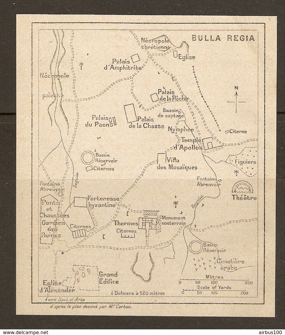 CARTE PLAN 1934 - TUNISIE BULLA REGIA - NECROPOLE PALAIS Du PAON D'AMPHITRITE D'APPOLON CITERNES - Topographical Maps