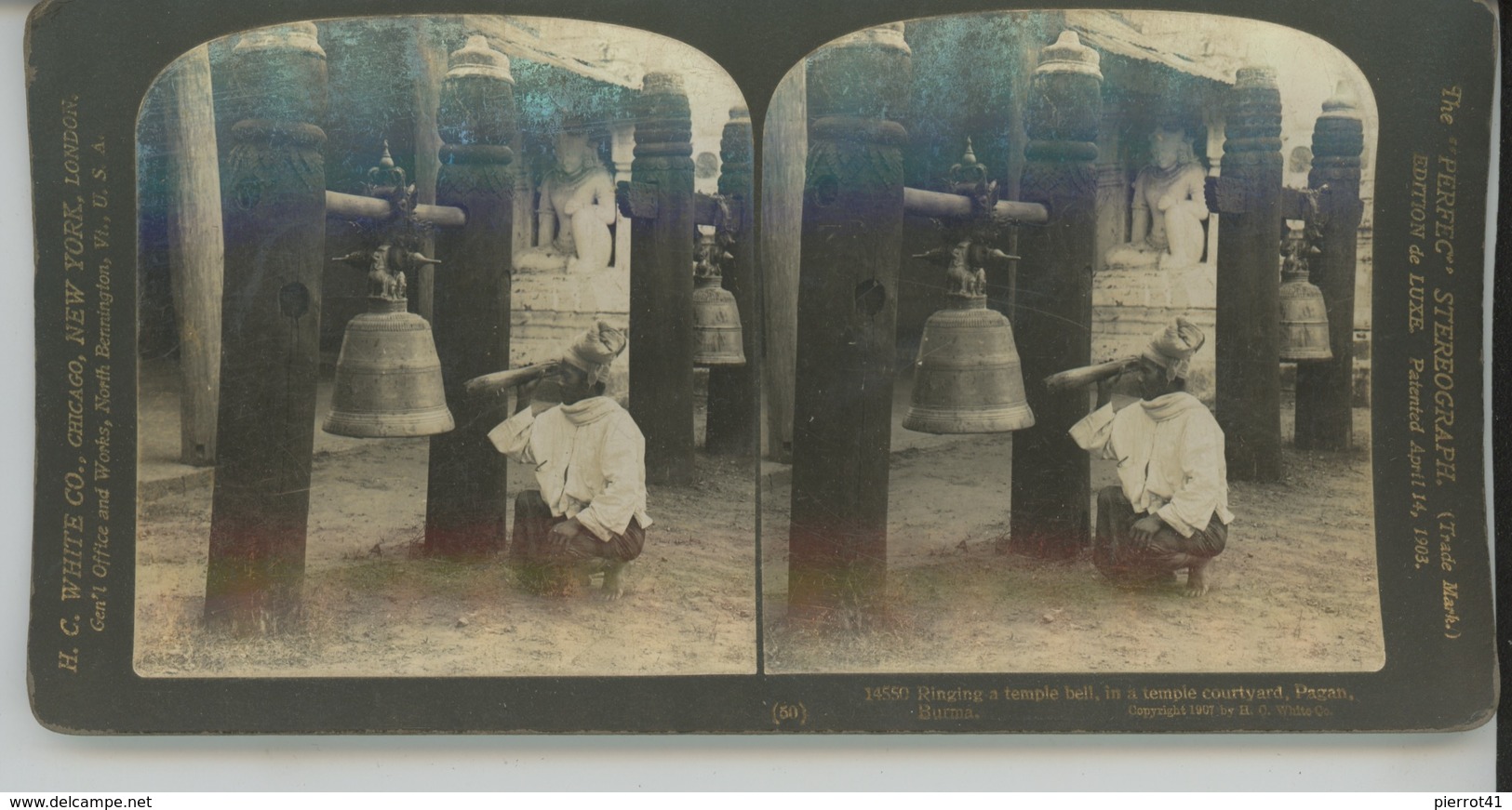 PHOTOS STEREO - MYANMAR - BURMA - BIRMANIE - PAGAN - Ringing A Temple Bell , In A Temple Courtyard - Stereoscopic