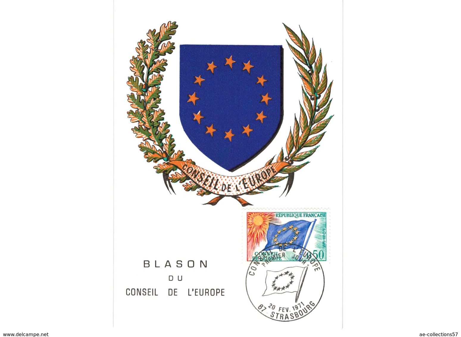 Carte Premier Jour  / Blason Du Conseil De L'Europe  / Strasbourg   / 20-2-1971 - 1970-1979