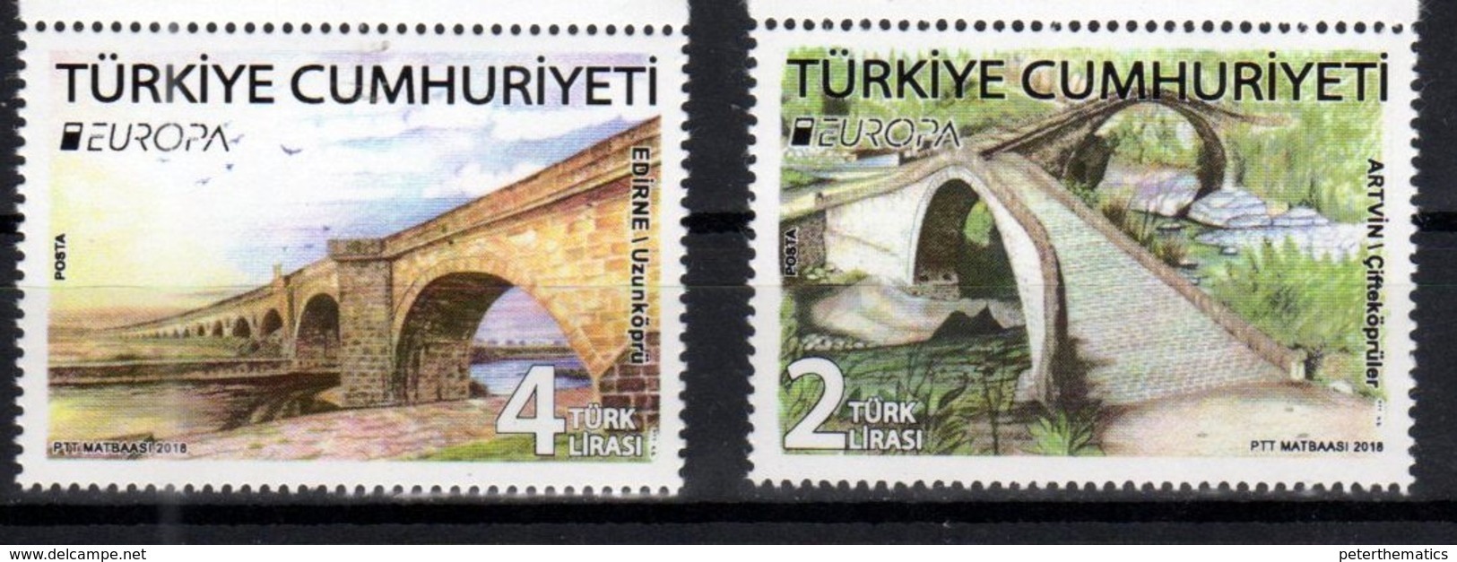 TURKEY, 2018, MNH, EUROPA, BRIDGES,2v - 2018