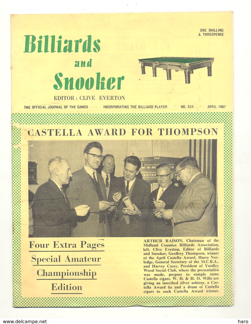 Revue Anglaise " Billiards And Snoocker " N° 554 April 1967  - BILLARD  (jm) - 1950-Aujourd'hui