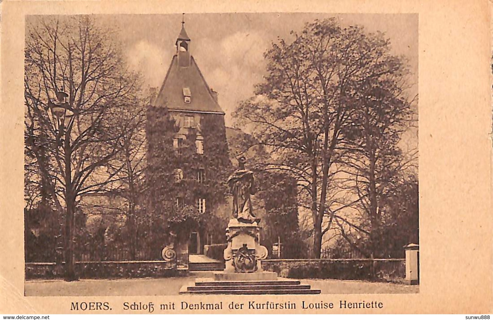 Moers - Schloss Mit Denkmal Der Kurfüstin Louise Henriette (1919, Feldpost) - Mörs