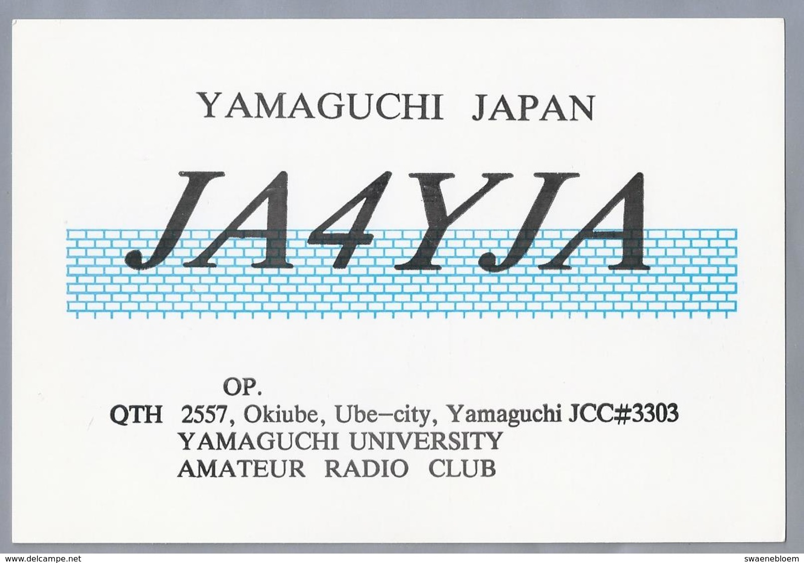 JP.- QSL KAART. CARD. JAPAN. JA4YJA. Okiube, Ube-city, YAMAGUCHI UNIVERSITY AMATEUR RADIO CLUB. - Radio Amatoriale