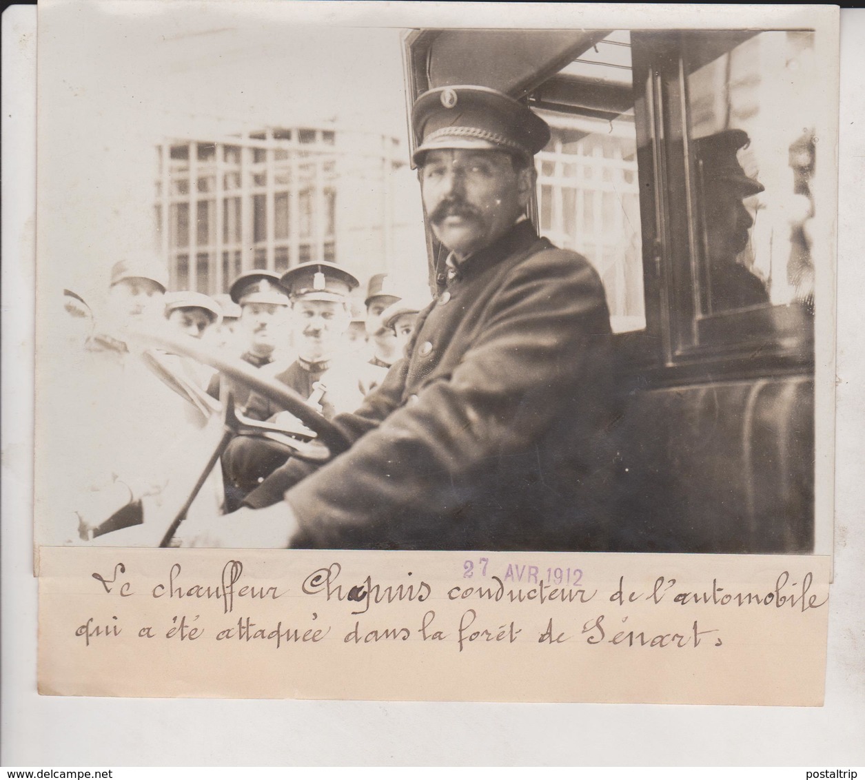LE CHAUFFEUR  CHAPUIS CONDUCTEUR DE L'AUTOMOBILE ATTAQUÉE SENART +- 18*13CM Maurice-Louis BRANGER PARÍS  (1874-1950) - Cars