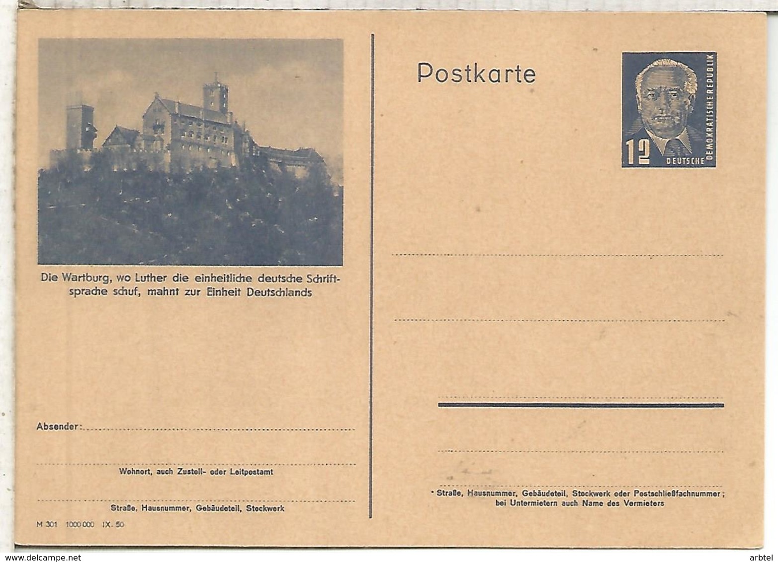 ALEMANIA DDR ENTERO POSTAL WARTBURG LUTERO RELIGION - Cristianismo