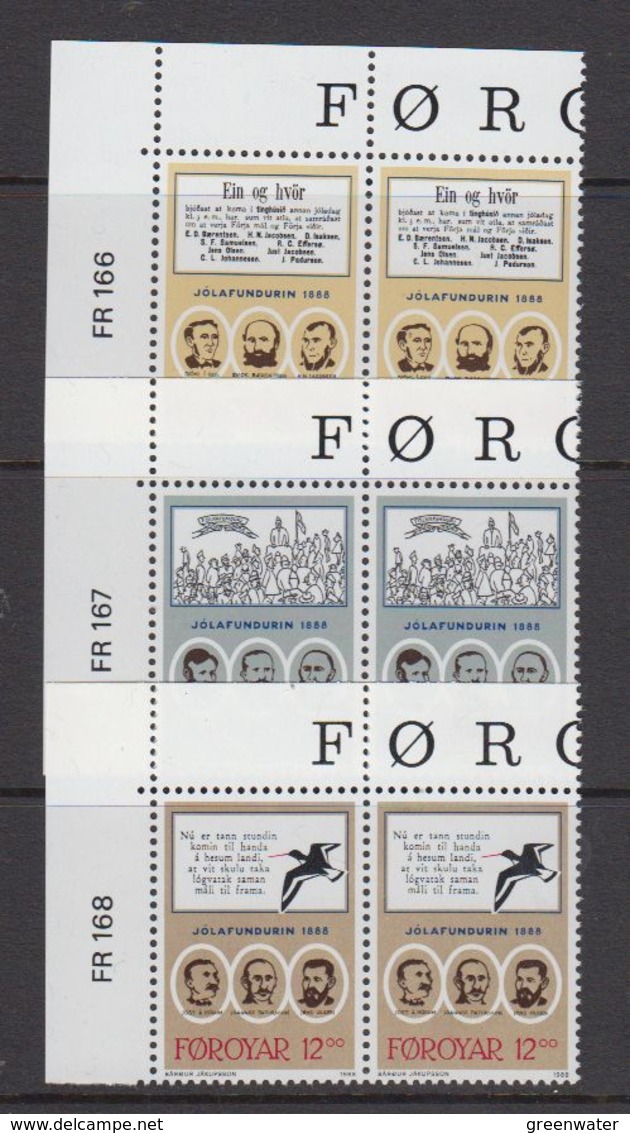 Faroe Islands 1988 Christmas Meeting 3v (pair, Corner) ** Mnh (43578A) - Faeroër