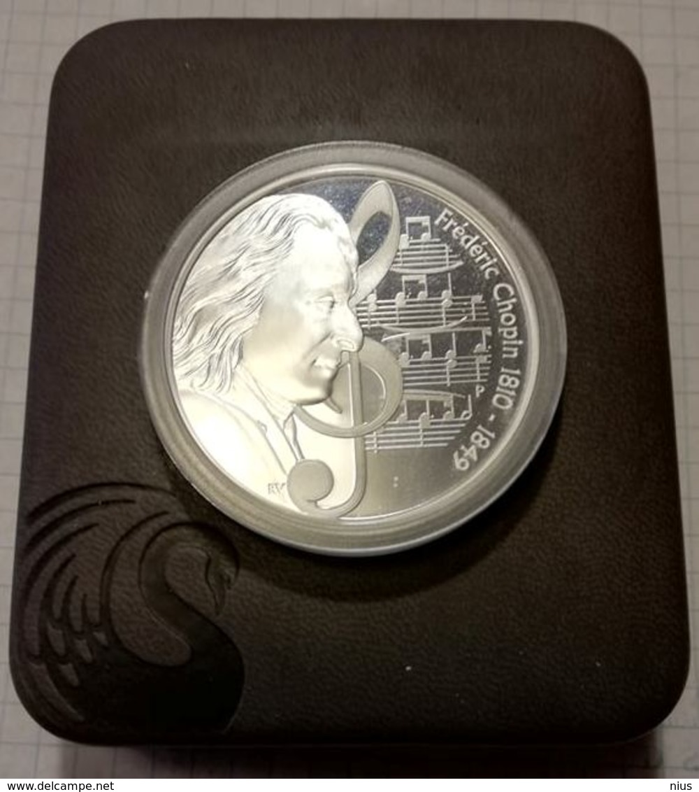 Poland Australia Tuvalu 2010 1 $, 1oz Silver PROOF Coin, 31,135 G, 40,60 Mm, Music Frederic Chopin Composer Pianist - Tuvalu