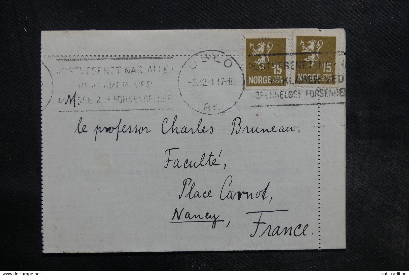 NORVÈGE - Carte Lettre De Oslo Pour Nancy En 1931 - L 35794 - Lettres & Documents