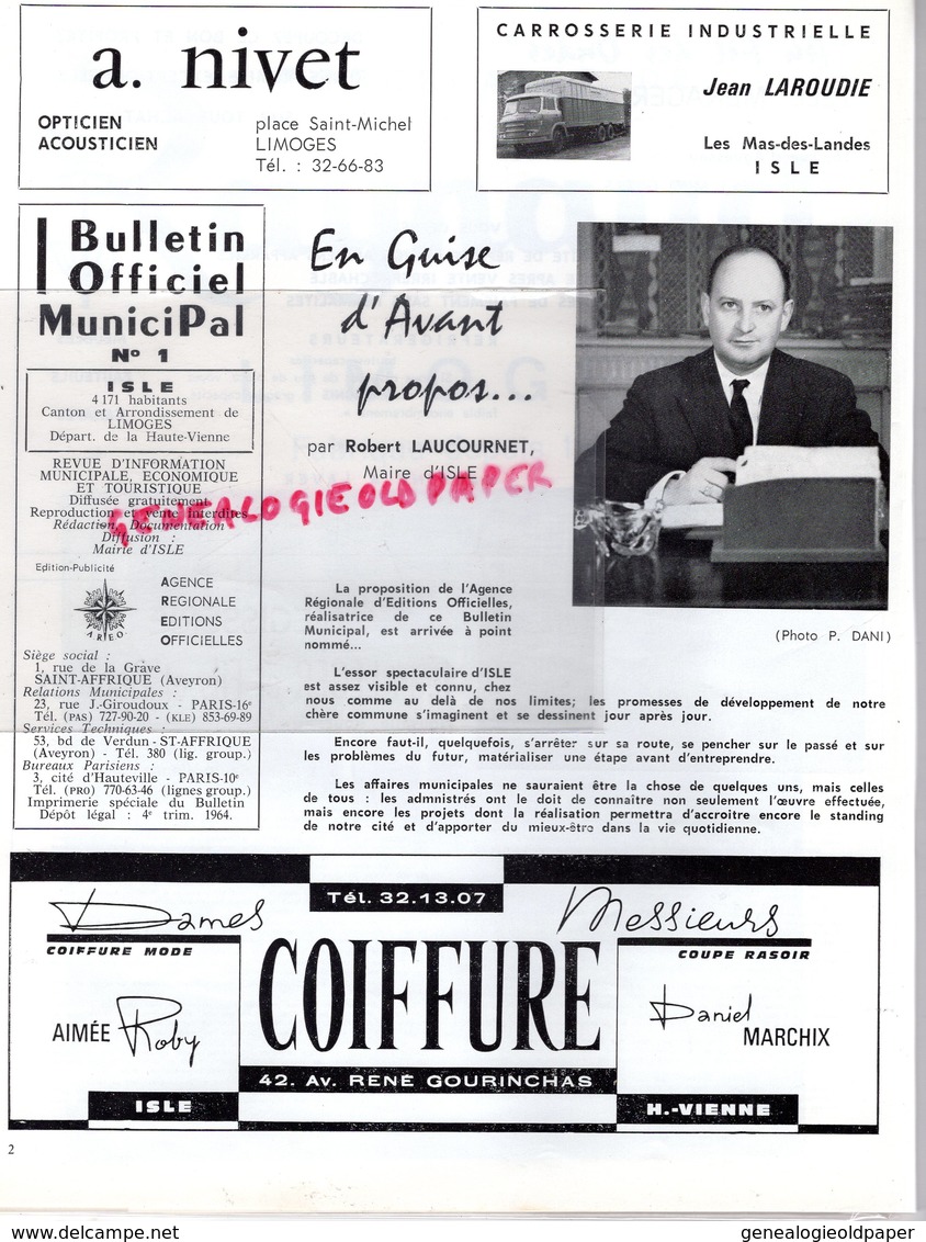 87 - ISLE - RARE BULLETIN MUNICIPAL 1964-LAUCOURNER MAIRE-LE CLUZEAU-LAITERIE DES FAYES-DISQUE BLEU-RUGBY-ESPOIRS - Documentos Históricos