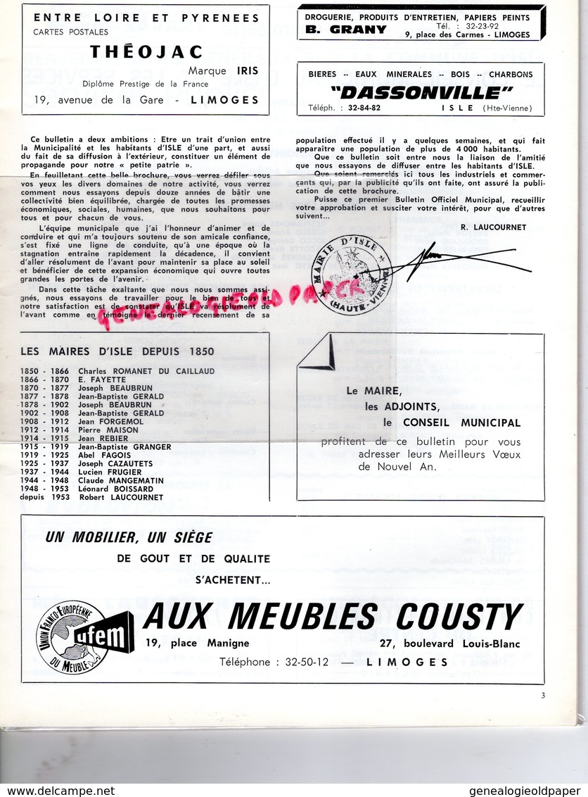 87 - ISLE - RARE BULLETIN MUNICIPAL 1964-LAUCOURNER MAIRE-LE CLUZEAU-LAITERIE DES FAYES-DISQUE BLEU-RUGBY-ESPOIRS - Documentos Históricos