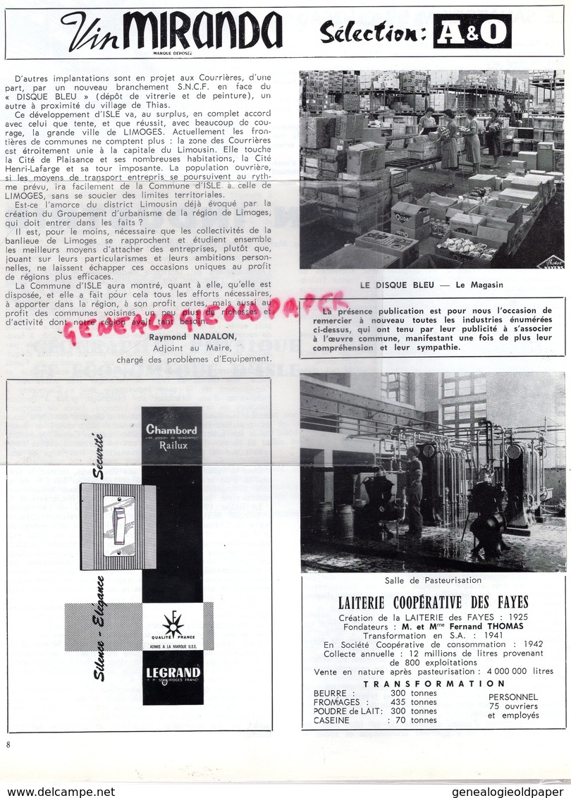 87 - ISLE - RARE BULLETIN MUNICIPAL 1964-LAUCOURNER MAIRE-LE CLUZEAU-LAITERIE DES FAYES-DISQUE BLEU-RUGBY-ESPOIRS