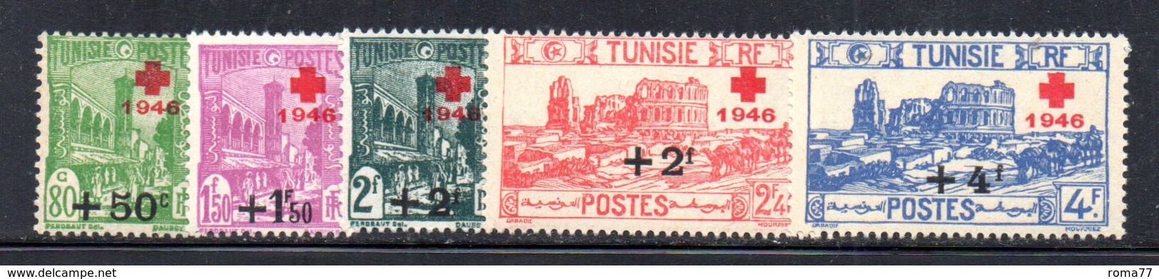 APR1918 - TUNISIA 1946 , Serie Yvert 305/309  *  Linguella  (2380A) Croce Rossa - Nuovi