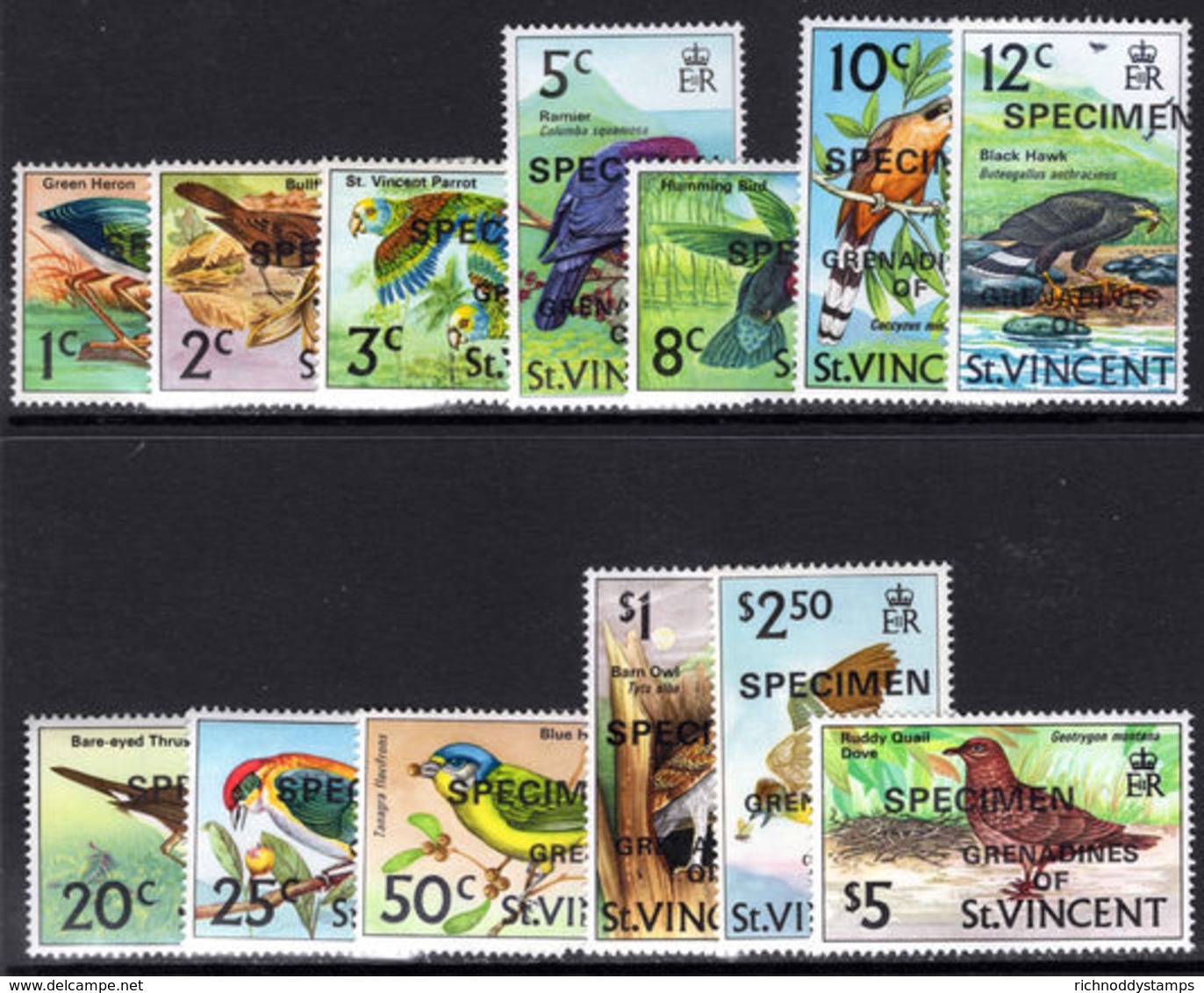 St Vincent Grenadines 1974 Part Set Opt SPECIMEN ($1 Creased) Unmounted Mint. - St.Vincent (1979-...)