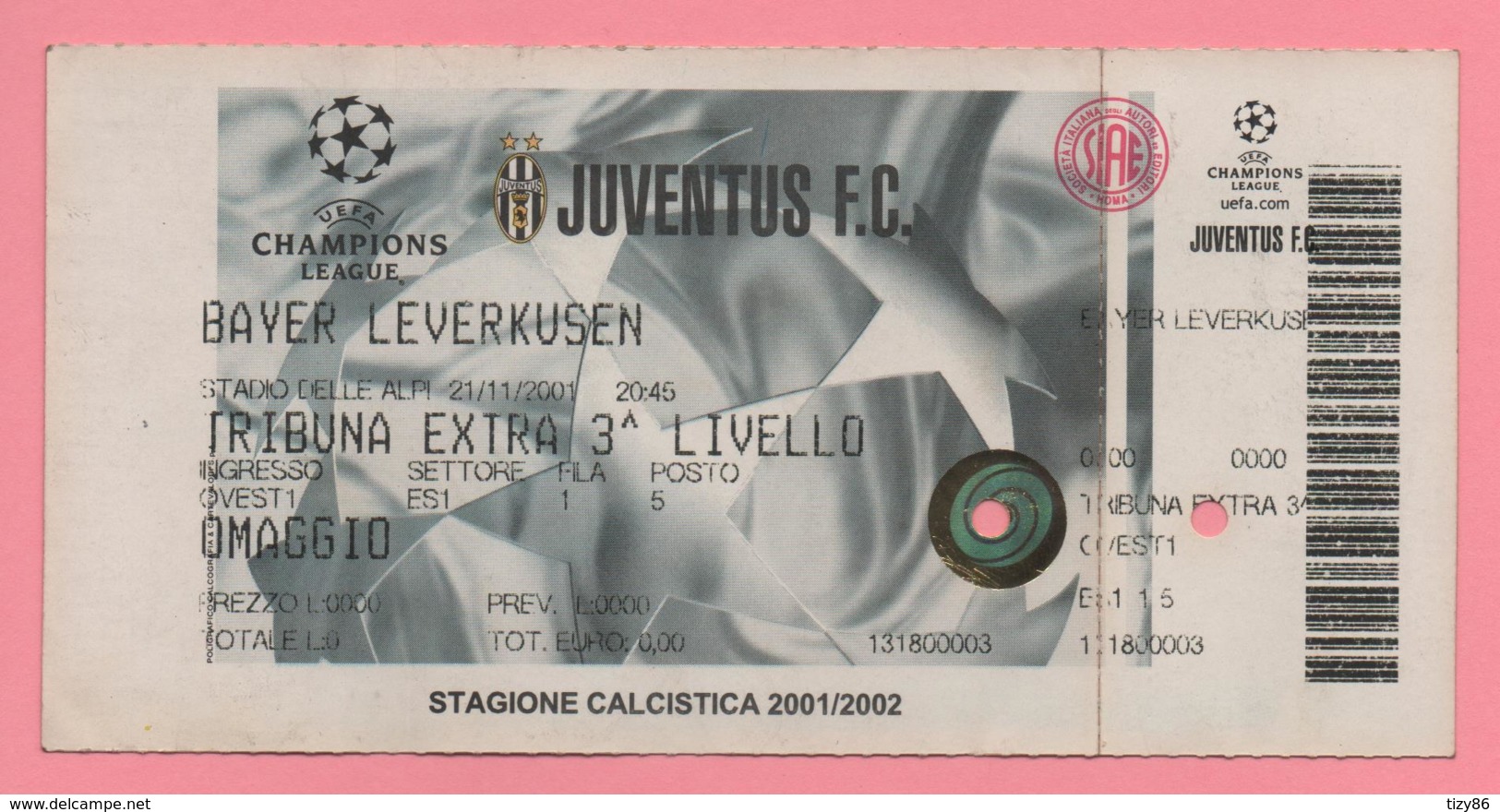 Biglietto D'ingresso Stadio Juventus Bayer Leverkusen 2001 - Tickets - Vouchers