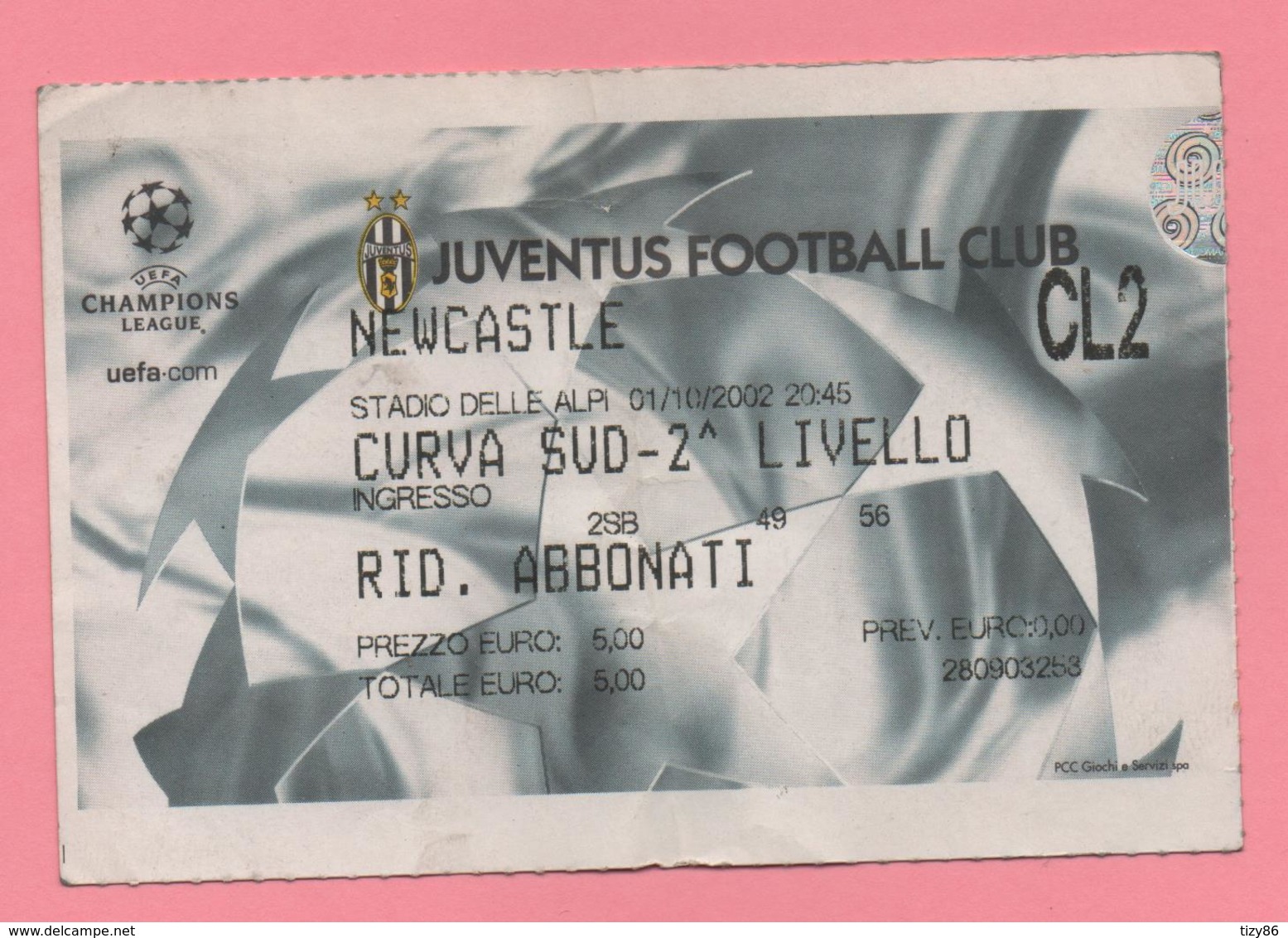 Biglietto D'ingresso Stadio Juventus Newcastle 2002 - Toegangskaarten